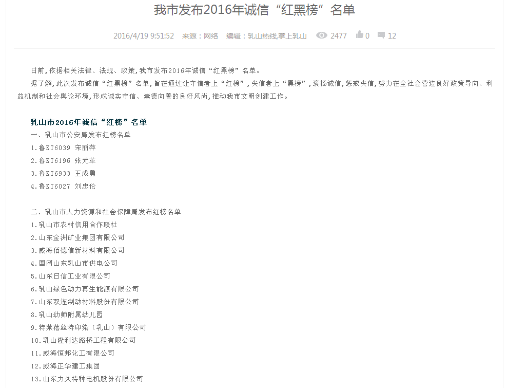 山東力久電機勞動關系“紅榜”